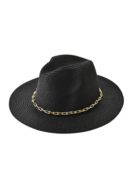black beach hat with chain band