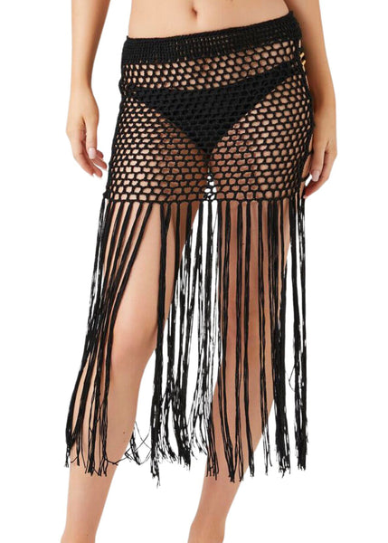 Black Crochet Fringe Skirt