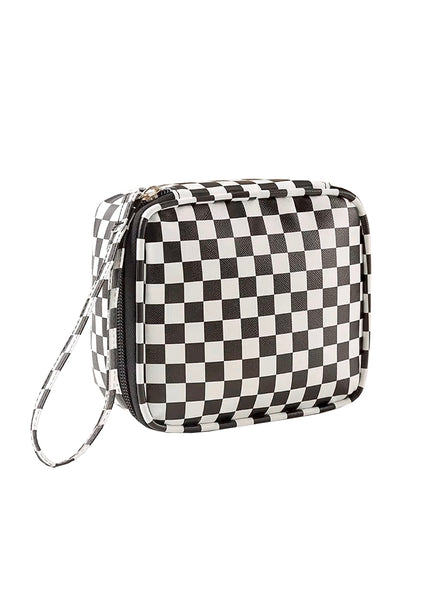 checkered makeup bag