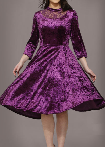 purple velvet swing dress