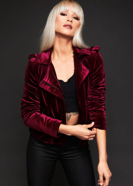 red velvet moto jacket