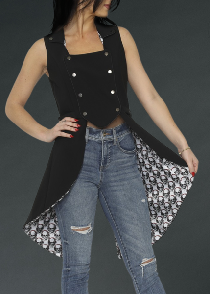 dracula vest women goth emo medieval rocker button tail skull Halloween