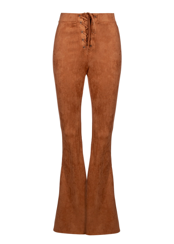 brown suede flare pants