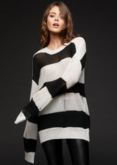 black and white striped distressed sweater