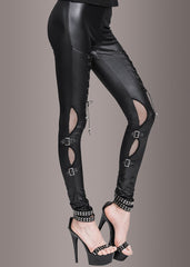 Faux Leather Lace Up Pants with Buckles