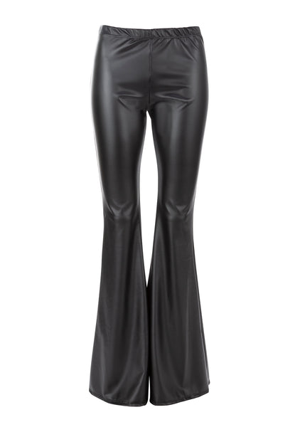Black Faux Leather Bell Bottoms Flare Pants