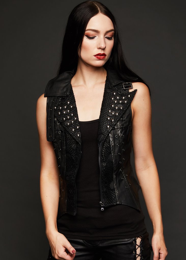 black leather biker vest