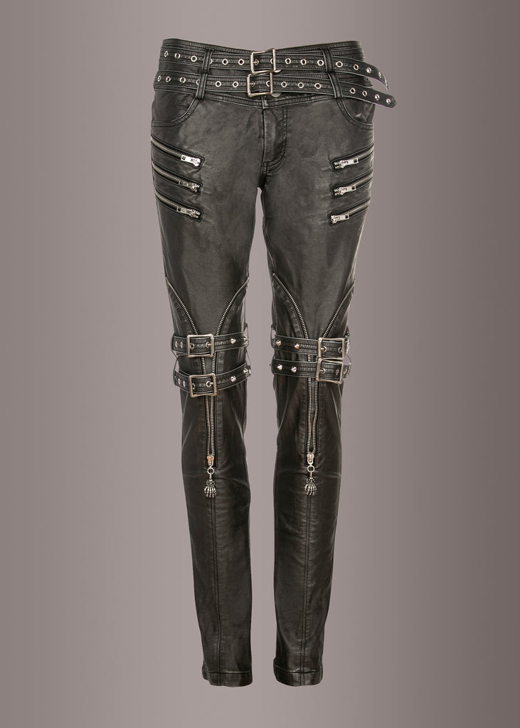 black leather stage wear pants with studs