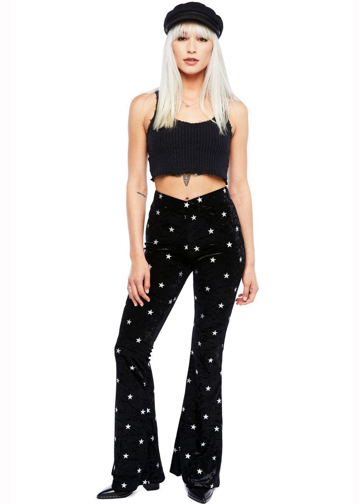 velvet star print flare pants