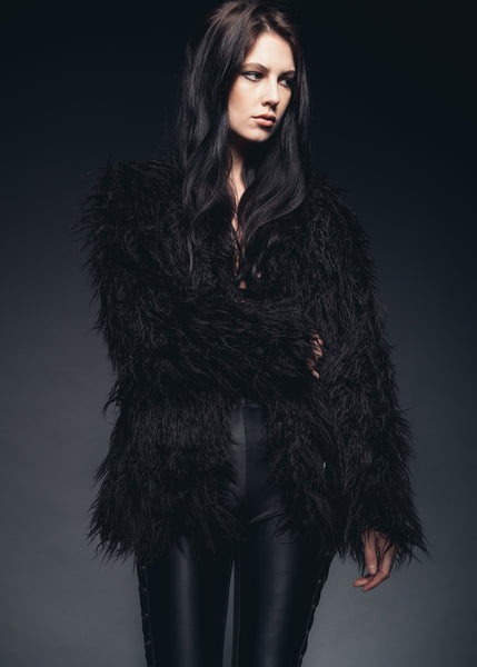 black shaggy jacket boho rockstar