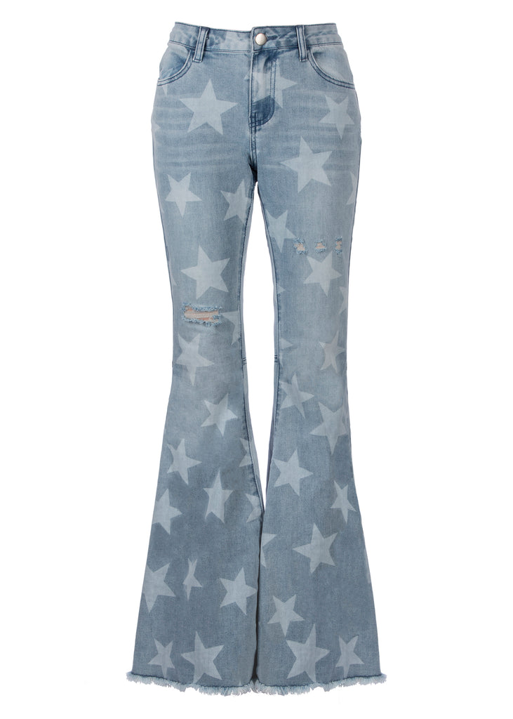 star print denim bell bottoms