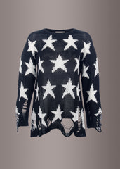 long sleeve distressed star sweater