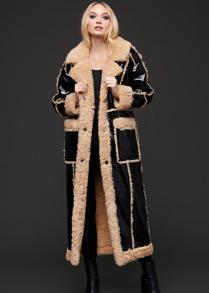 leather faux fur coat