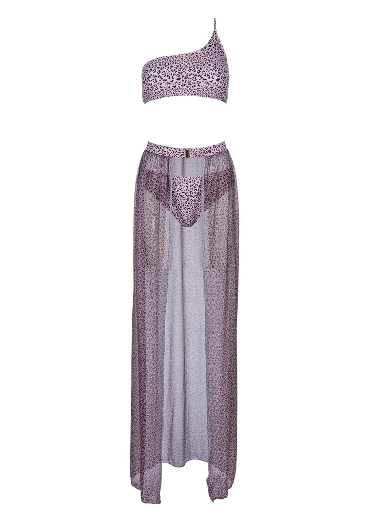 Animal Print 3 Piece Swimsuit Set with Maxi Coverup Skirt