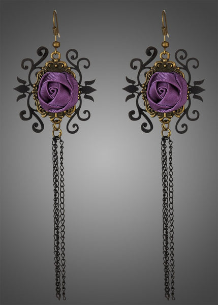 purple rose goth earrings