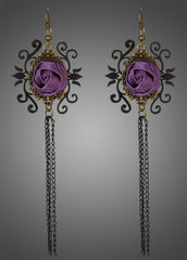 purple rose goth earrings
