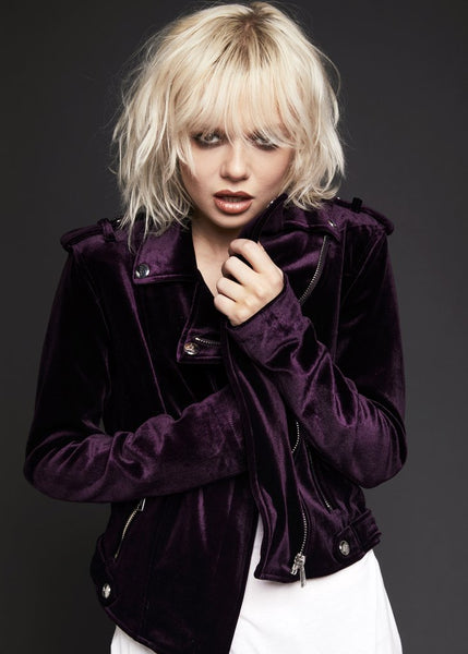 purple velvet moto jacket