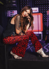 red leopard bell bottom pants