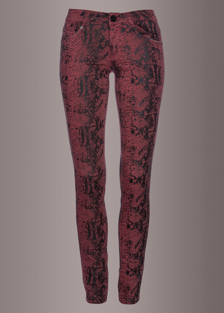 red snakeskin pants