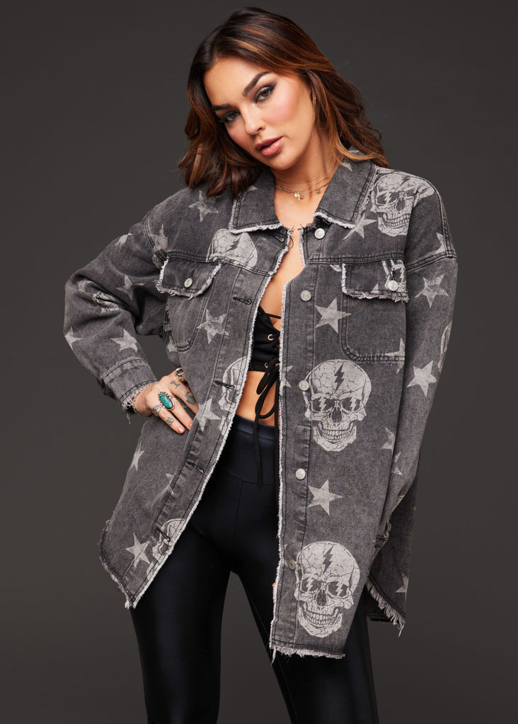 skull denim shacket