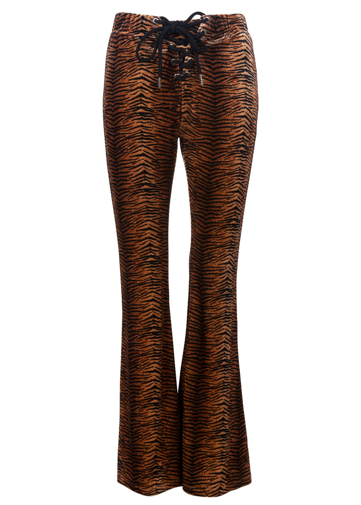 tiger print velvet bell bottoms