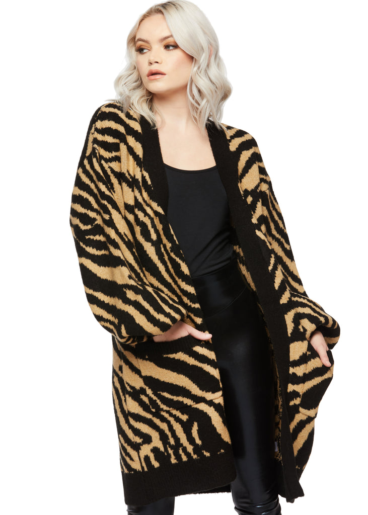 tiger print cardigan sweater