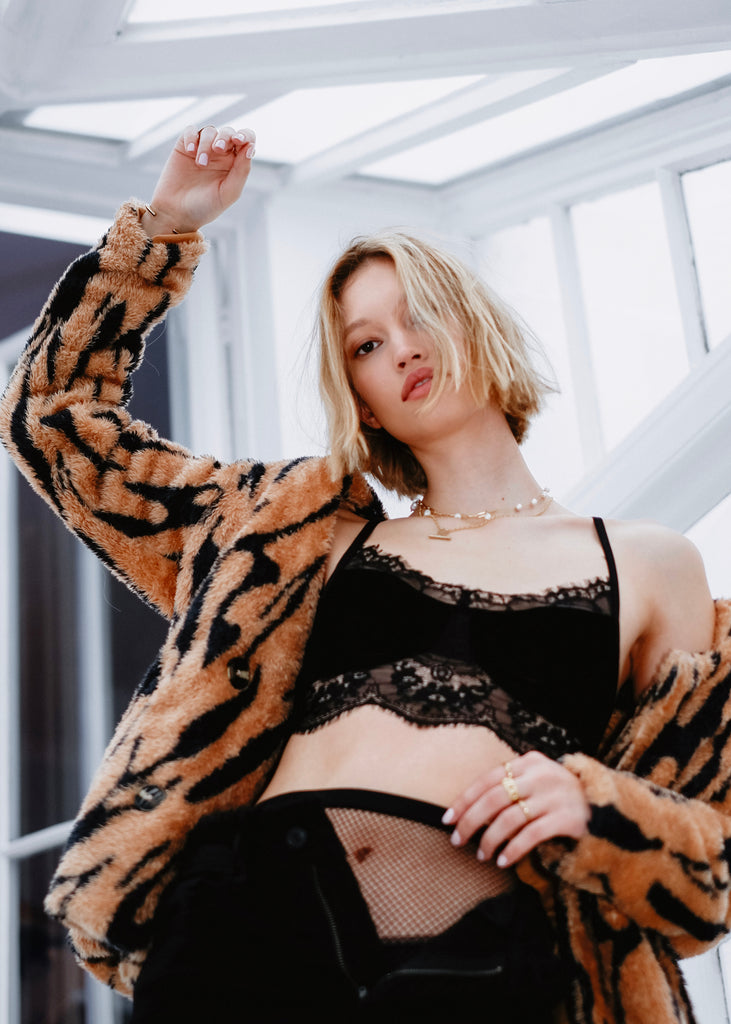 tiger print faux fur jacket