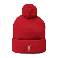 Metal Hand Pom-Pom Knit Beanie