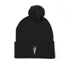 Metal Hand Pom-Pom Knit Beanie
