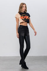 HIGH RISE LEATHER DENIM PANTS
