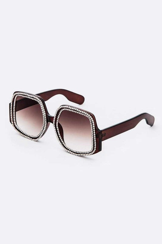 Crystal embellished oversized sunglasses - close up of rhinestone details

