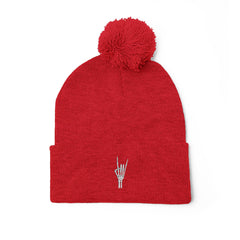 Metal Hand Pom-Pom Knit Beanie