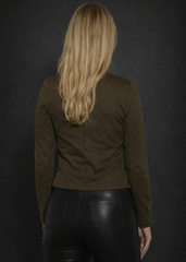 Women's Olive Gothic Military Jacket – tailored silhouette, high mandarin collar, Victorian steampunk style

