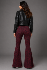Night Tales Red Leopard Studded Bell Bottoms