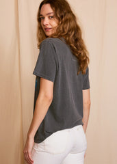 Women wearing Led Zeppelin sunkissed gray graphic tee – vintage band t-shirt with worn-in look, recycled cotton