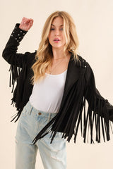 studded fringe suede jacket 