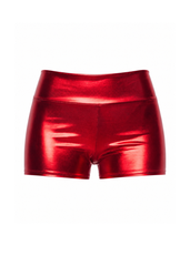 Red metallic high waisted shorts for women with retro disco party style