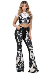 Rodeo Bell Bottom Jean in Black | Cow Print Flare Jeans