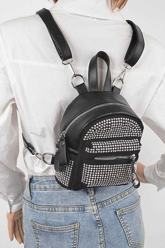 edgy mini backpack Black Studded Small Fashion Backpack