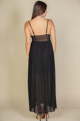 black maxi dress mesh strappy cami festival mainstage bows cutout boho 