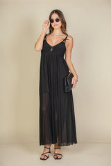 black maxi dress mesh strappy cami festival mainstage bows cutout boho 