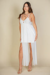 White wedding Guns N Roses maxi dress mesh strappy cami festival mainstage bows cutout boho 