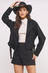 Highway Honey BELTED LONG SLEEVE SUEDE MOTO JACKET