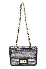 Studded Mesh Silver Rockstar Iconic Shoulder Bag rhinestone concert festival wear night out 