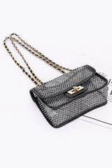 Studded Mesh Silver Rockstar Iconic Shoulder Bag rhinestone concert festival wear night out 