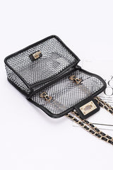 Studded Mesh Silver Rockstar Iconic Shoulder Bag rhinestone concert festival wear night out 