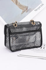Studded Mesh Silver Rockstar Iconic Shoulder Bag rhinestone concert festival wear night out 