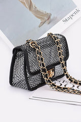 Studded Mesh Silver Rockstar Iconic Shoulder Bag rhinestone concert festival wear night out 