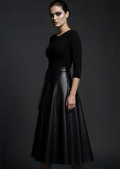 Stretchy faux leather midi skirt side silhouette — Pretty Attitude
