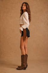 Black Fringe Denim Shorts | Western Cutoffs
